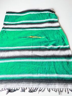 Mexican Serape Blanket 78x50 Green Falsa Boho Western Throw